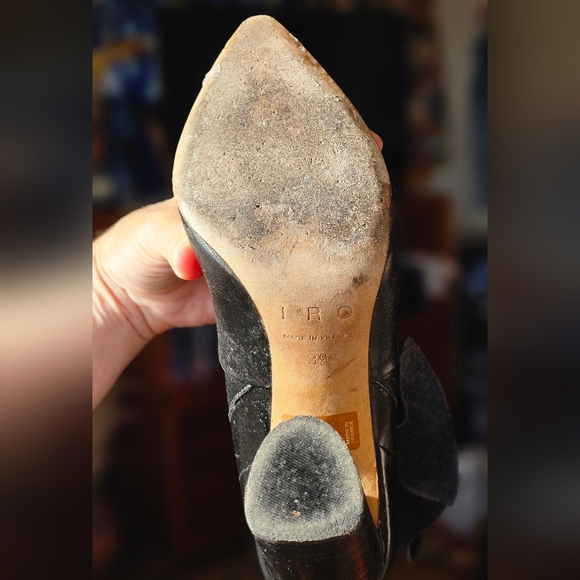 IRO Paris Black Leather Ruffle Ankle Boots - Picture 7 of 8